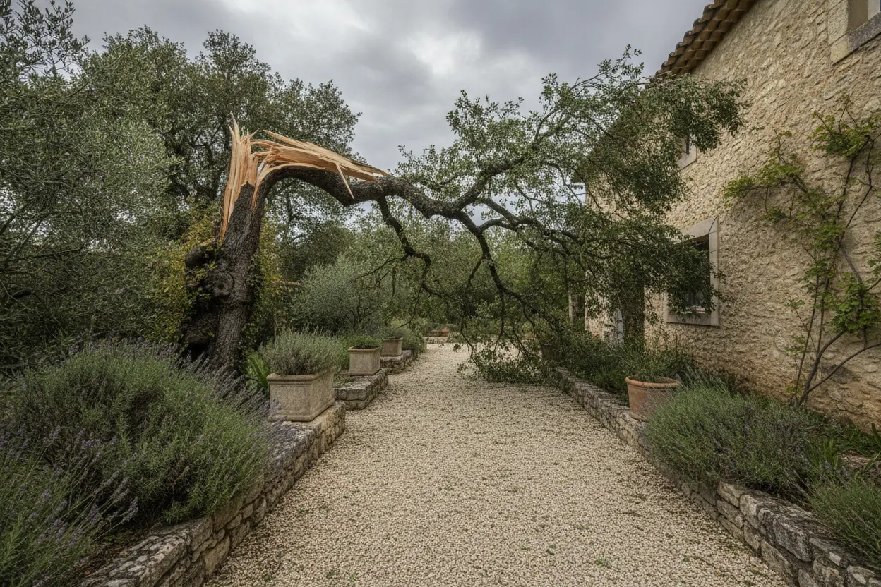 Grosse branche arrachée retirée en urgence, avant l’intervention à Hyères