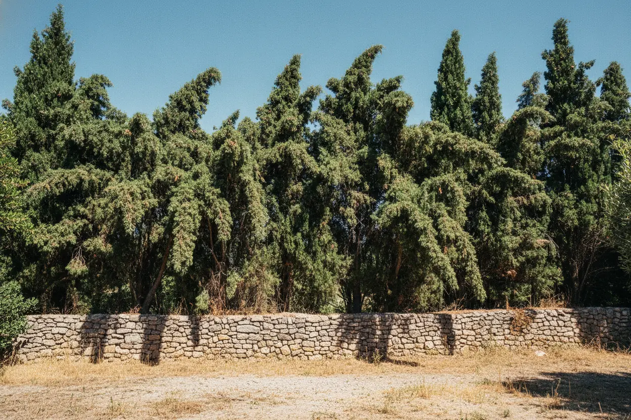 Haie de cyprès rabaissée sans la dégarnir, avant l’intervention à Hyères